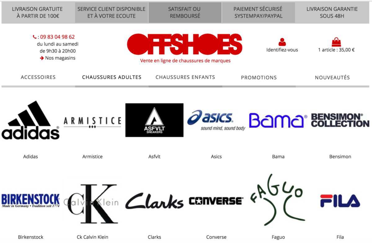 Version du site de Chaussures de Offshoes online à ce jour