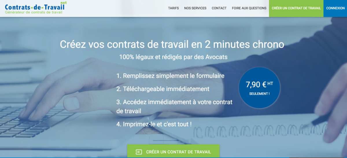 Illustration 1 Focus sur Contrats-de-travail.net spécialisé dans la création de contrats de travail en ligne
