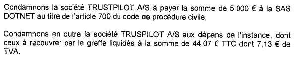 Décision de justice à l'encontre de la société Trustpilot