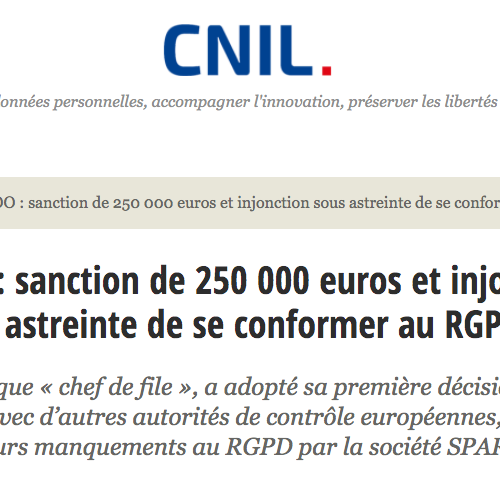 Illustration 1 [ECOMMERCE et RGPD] Spartoo condamné à 250 000€ d'amende par la CNIL avec astreinte journalière