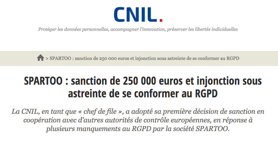 Illustration 1 [ECOMMERCE et RGPD] Spartoo condamné à 250 000€ d'amende par la CNIL avec astreinte journalière