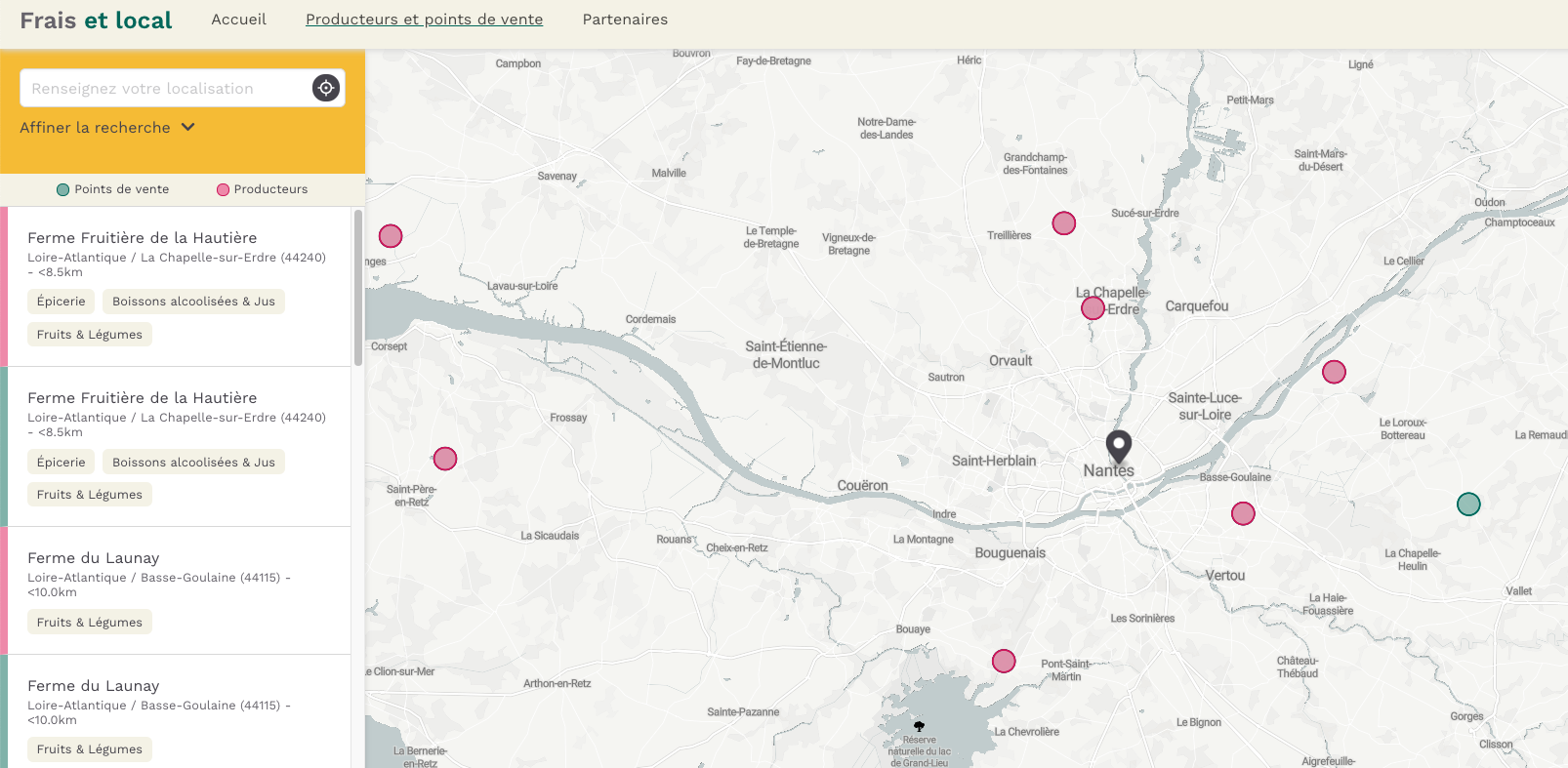 Carte des exploitations agricoles locales