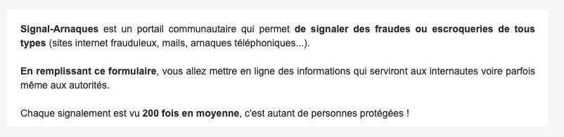 Extrait du site Signal-Arnaques