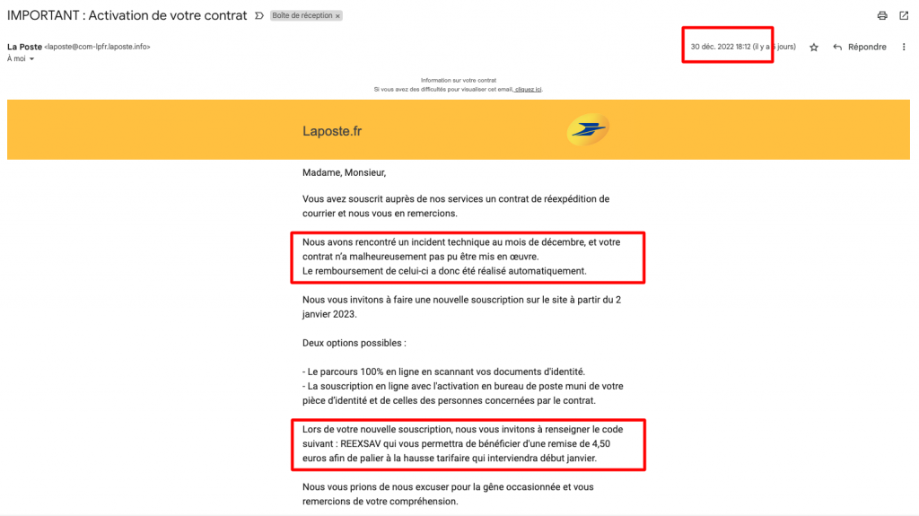 La Poste Problème distribution de courrier réexpédition