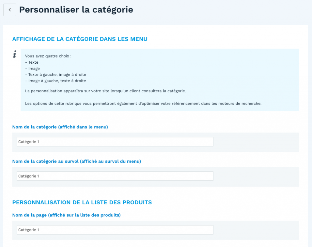 Personnaliser les catégories du site ecommerce