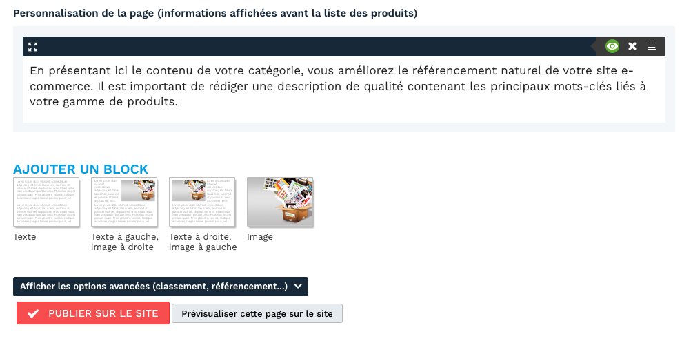 paramétrer une catégorie sur un site wizishop